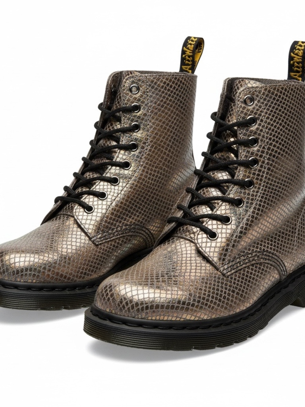 Dr. Martens Metallic Snake-Embossed Lace-Up Boots - Bronze Taupe